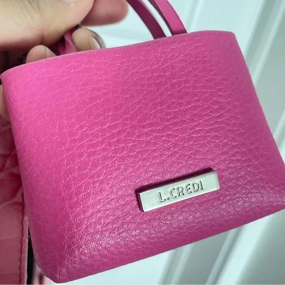 PINK CROCO EMBOSSED VINYL SHOULDER TOTE BAG HANDBAG - Picture 8 of 16